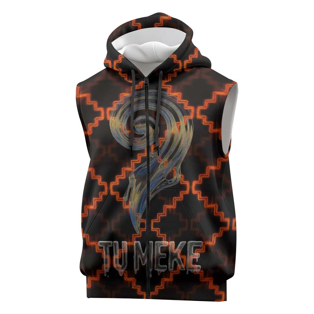 Tu Meke Maori New Zealand Slang Sleeveless Zip Hoodie with Glow Neon Step Style