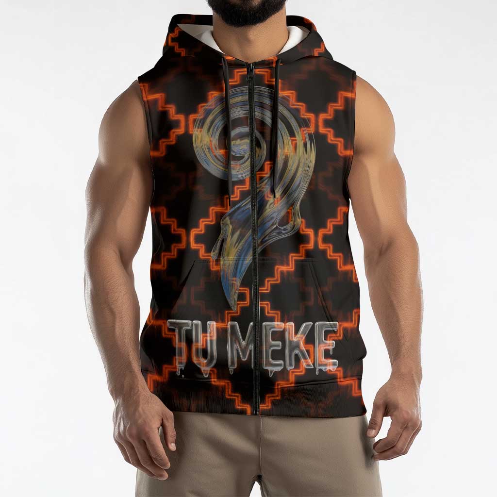 Tu Meke Maori New Zealand Slang Sleeveless Zip Hoodie with Glow Neon Step Style