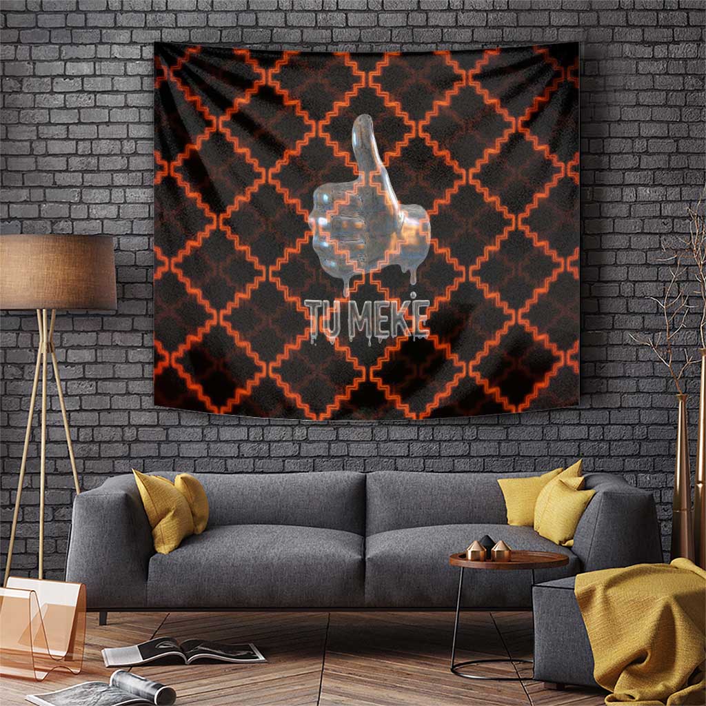 Tu Meke Maori New Zealand Slang Tapestry with Glow Neon Step Style TS04 Black Orange - Polynesian Pride