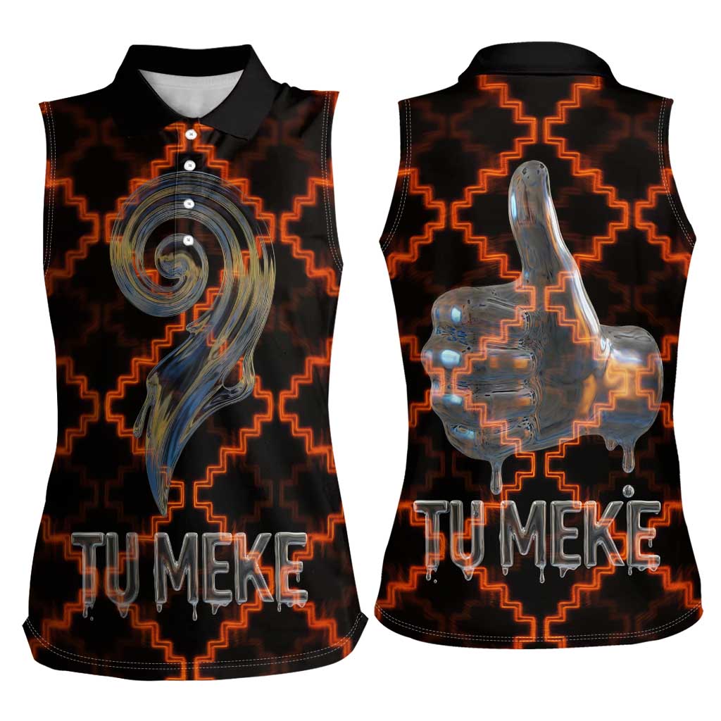 Tu Meke Maori New Zealand Slang Women Sleeveless Polo Shirt with Glow Neon Step Style TS04 - Polynesian Pride