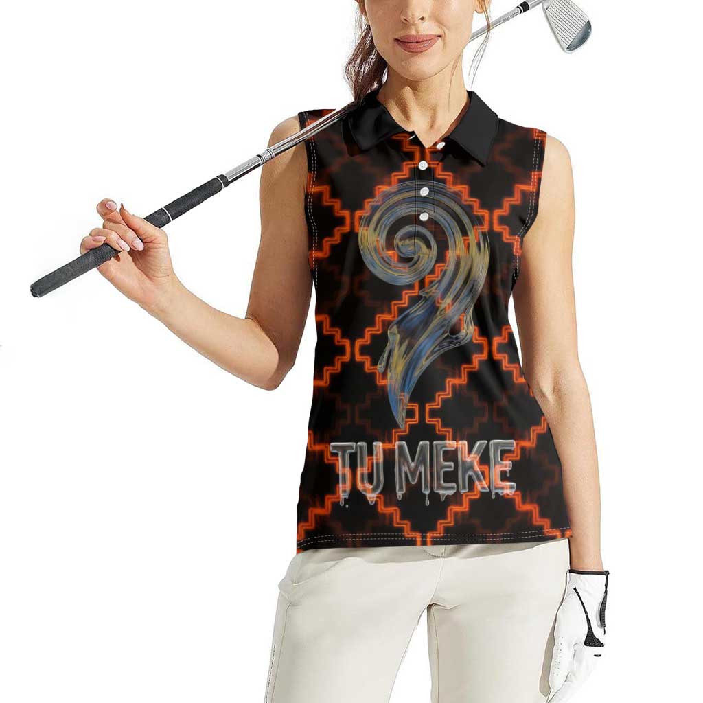 Tu Meke Maori New Zealand Slang Women Sleeveless Polo Shirt with Glow Neon Step Style TS04 - Polynesian Pride