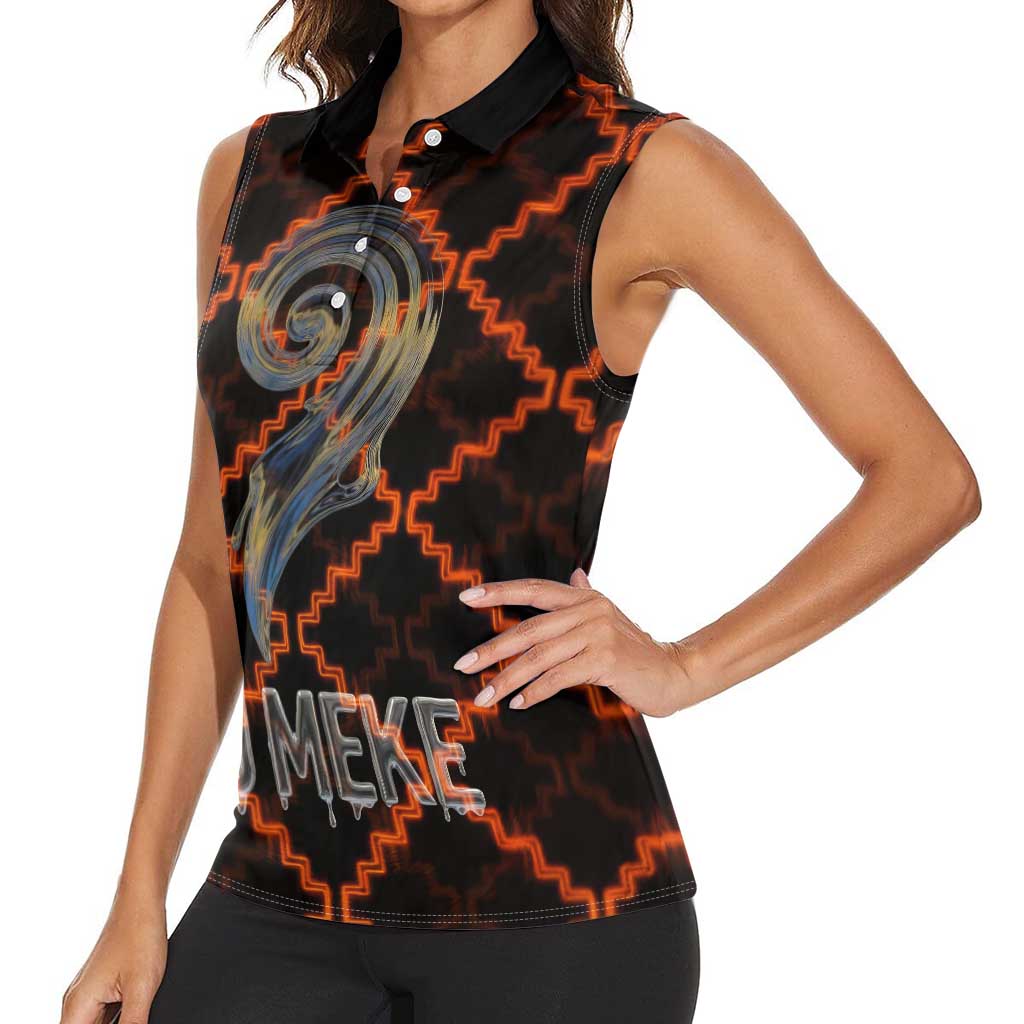 Tu Meke Maori New Zealand Slang Women Sleeveless Polo Shirt with Glow Neon Step Style TS04 - Polynesian Pride