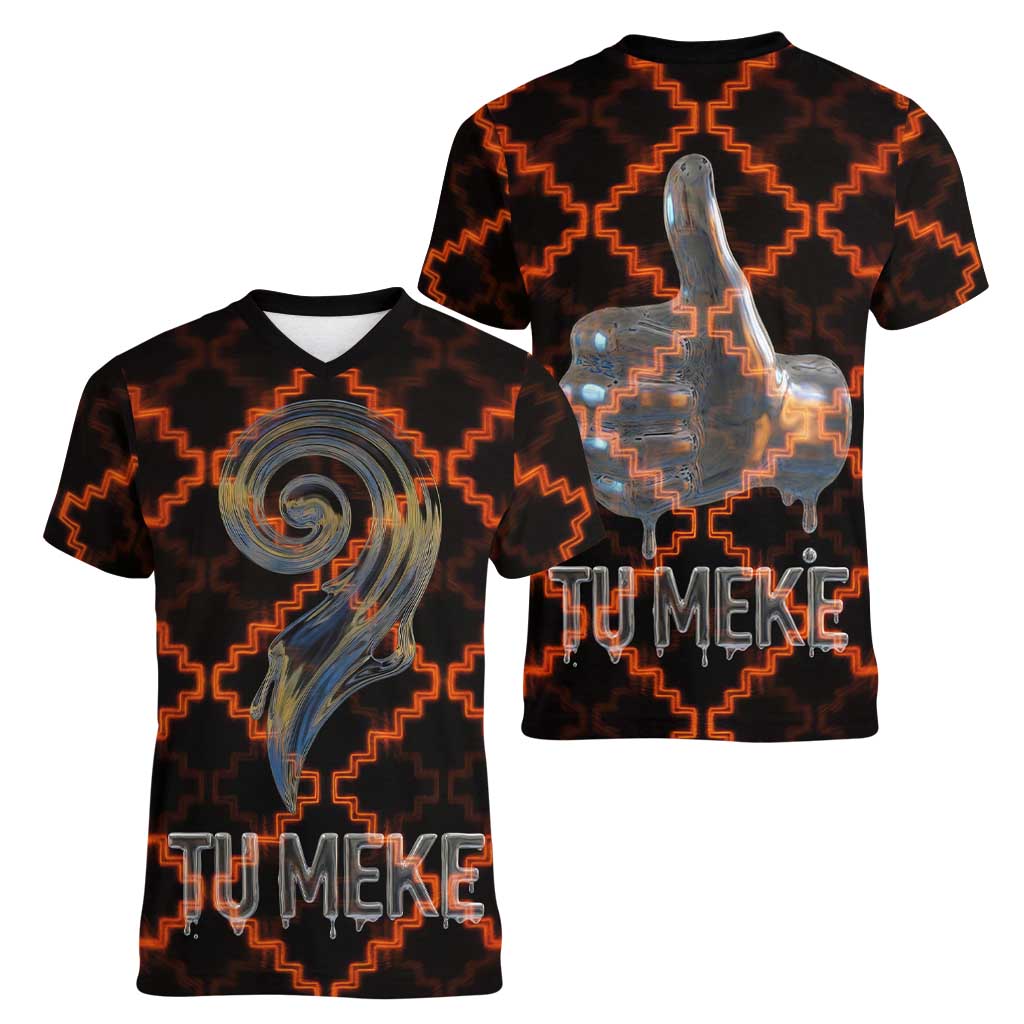 Tu Meke Maori New Zealand Slang Women V-Neck T-Shirt with Glow Neon Step Style TS04 - Polynesian Pride