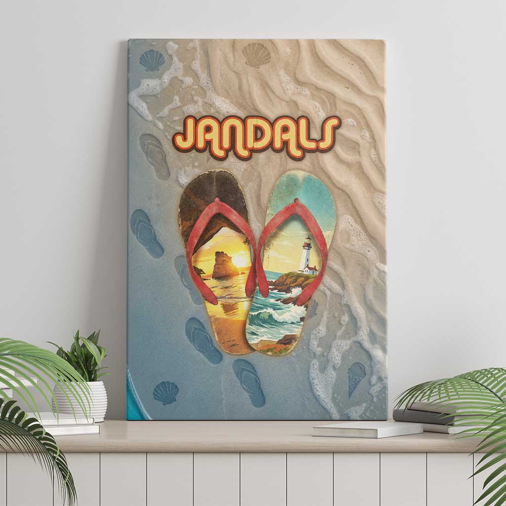 Kiwi Jandal Beach Life Canvas Wall Art New Zealand Flip Flops Ocean Wave Surf Style