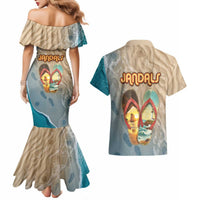 Kiwi Jandal Beach Life Couples Matching Mermaid Dress and Hawaiian Shirt New Zealand Flip Flops Ocean Wave Surf Style TS04 - Polynesian Pride