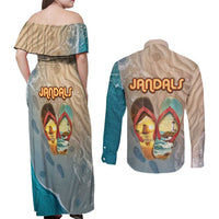 Kiwi Jandal Beach Life Couples Matching Off Shoulder Maxi Dress and Long Sleeve Button Shirt New Zealand Flip Flops Ocean Wave Surf Style TS04 - Polynesian Pride