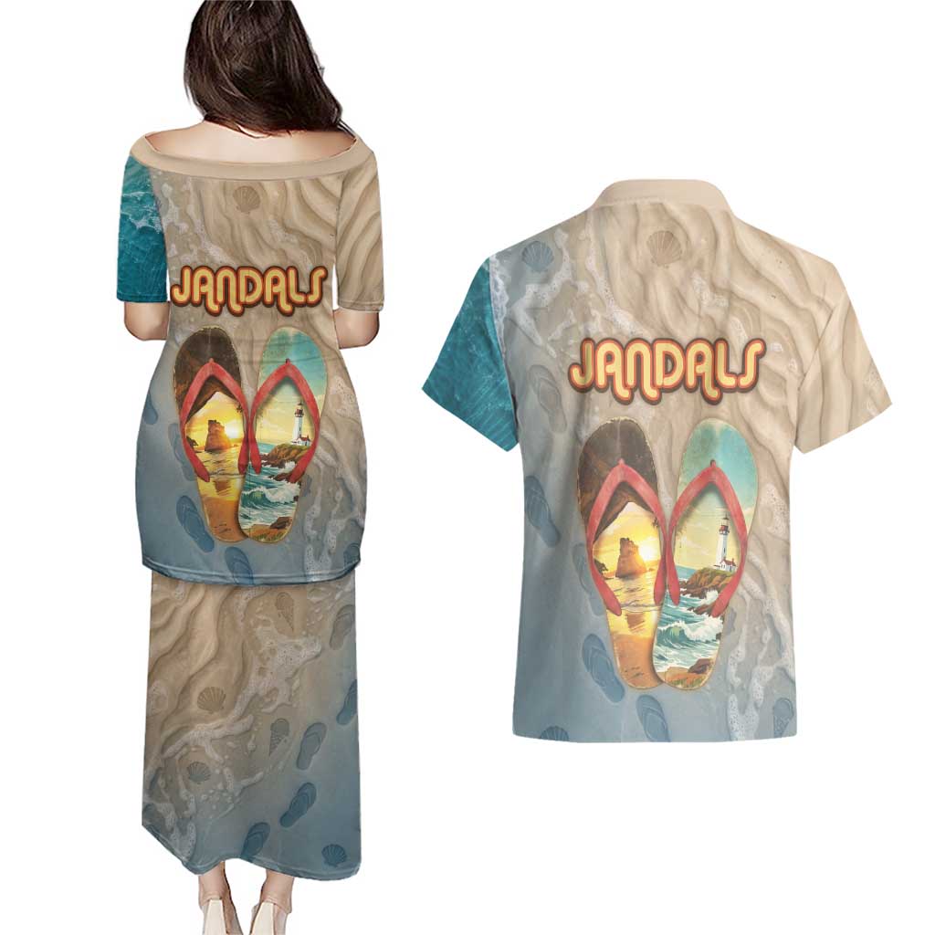 Kiwi Jandal Beach Life Couples Matching Puletasi and Hawaiian Shirt New Zealand Flip Flops Ocean Wave Surf Style TS04 - Polynesian Pride