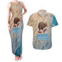 Kiwi Jandal Beach Life Couples Matching Tank Maxi Dress and Hawaiian Shirt New Zealand Flip Flops Ocean Wave Surf Style TS04 Beige Cyan - Polynesian Pride