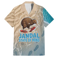 Kiwi Jandal Beach Life Family Matching Off Shoulder Maxi Dress and Hawaiian Shirt New Zealand Flip Flops Ocean Wave Surf Style TS04 Dad's Shirt - Short Sleeve Beige Cyan - Polynesian Pride