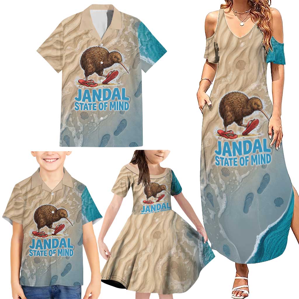 Kiwi Jandal Beach Life Family Matching Summer Maxi Dress and Hawaiian Shirt New Zealand Flip Flops Ocean Wave Surf Style