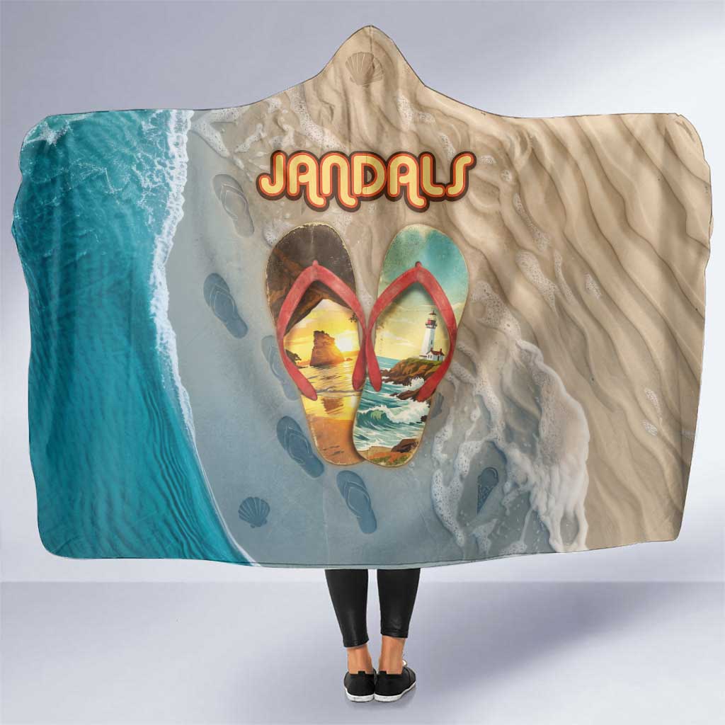 Kiwi Jandal Beach Life Hooded Blanket New Zealand Flip Flops Ocean Wave Surf Style