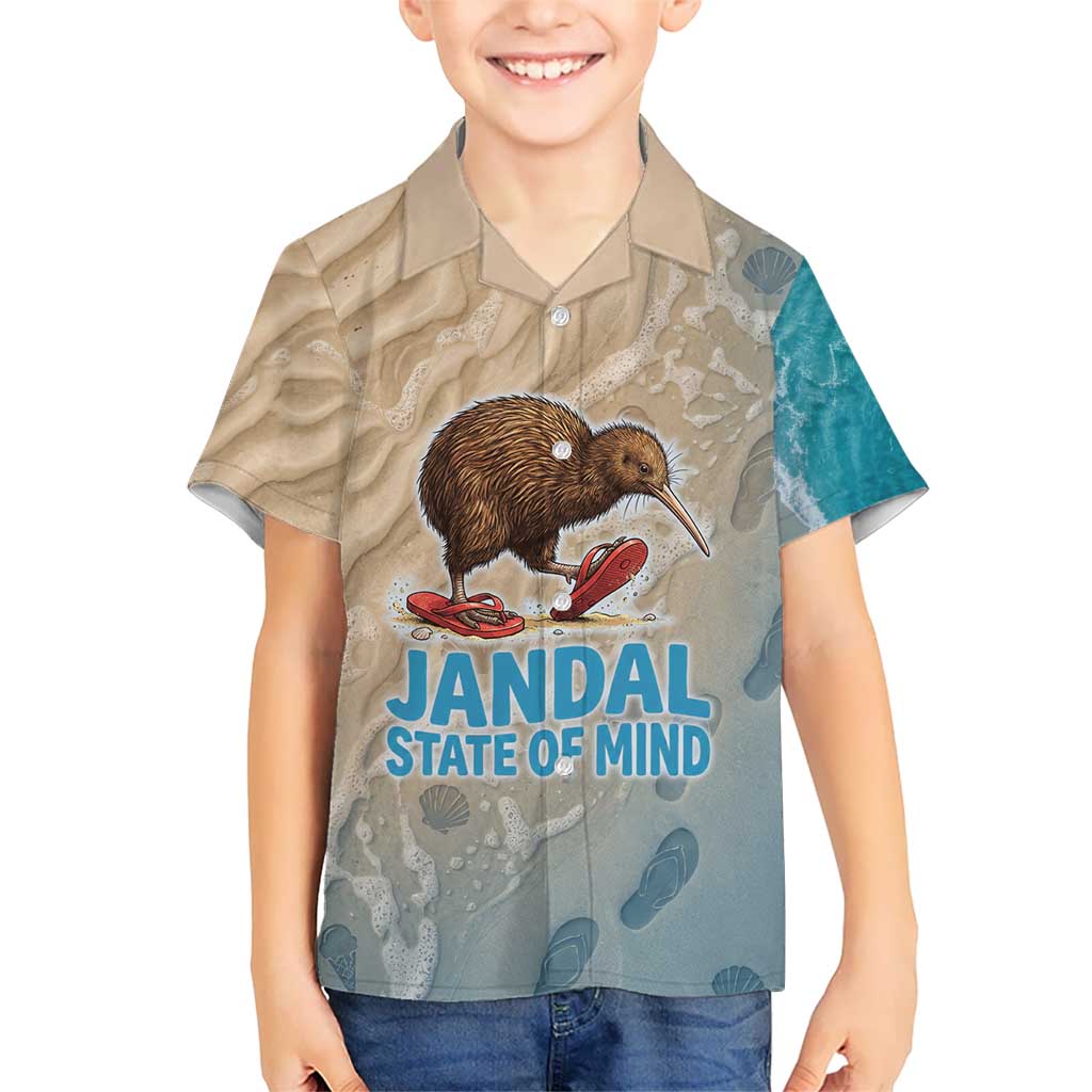 Kiwi Jandal Beach Life Kid Hawaiian Shirt New Zealand Flip Flops Ocean Wave Surf Style