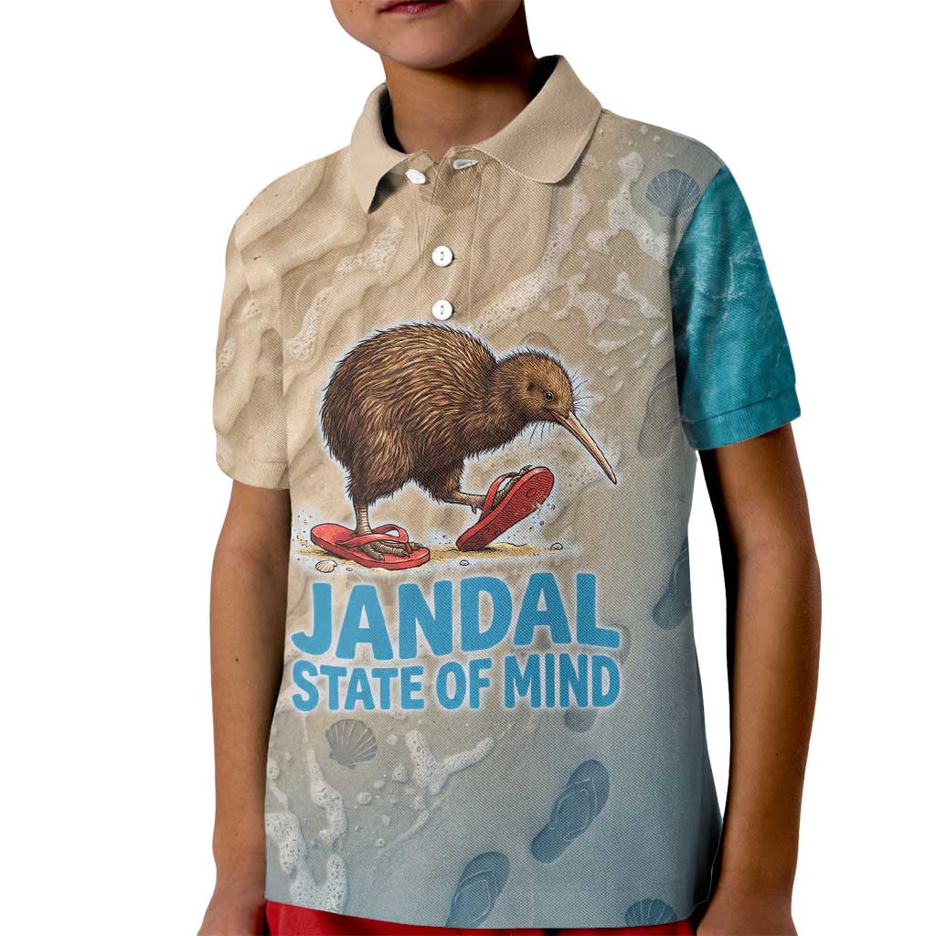 Kiwi Jandal Beach Life Kid Polo Shirt New Zealand Flip Flops Ocean Wave Surf Style