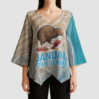 Kiwi Jandal Beach Life Kimono Sleeve Blouse New Zealand Flip Flops Ocean Wave Surf Style