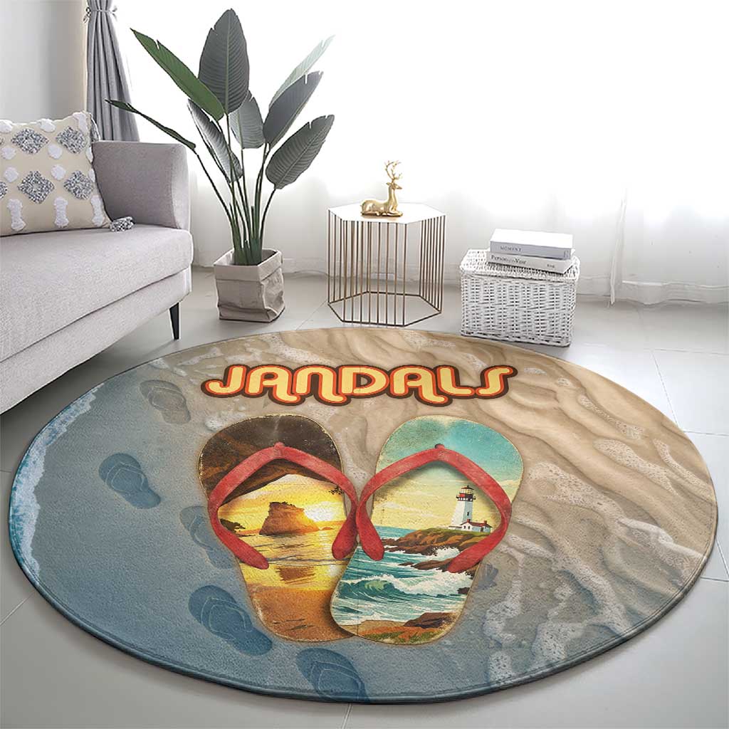 Kiwi Jandal Beach Life Round Carpet New Zealand Flip Flops Ocean Wave Surf Style