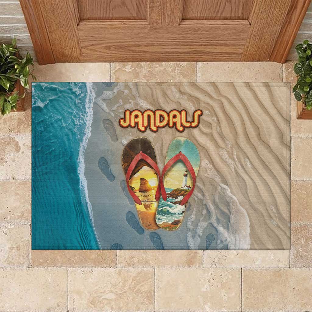 Kiwi Jandal Beach Life Rubber Doormat New Zealand Flip Flops Ocean Wave Surf Style