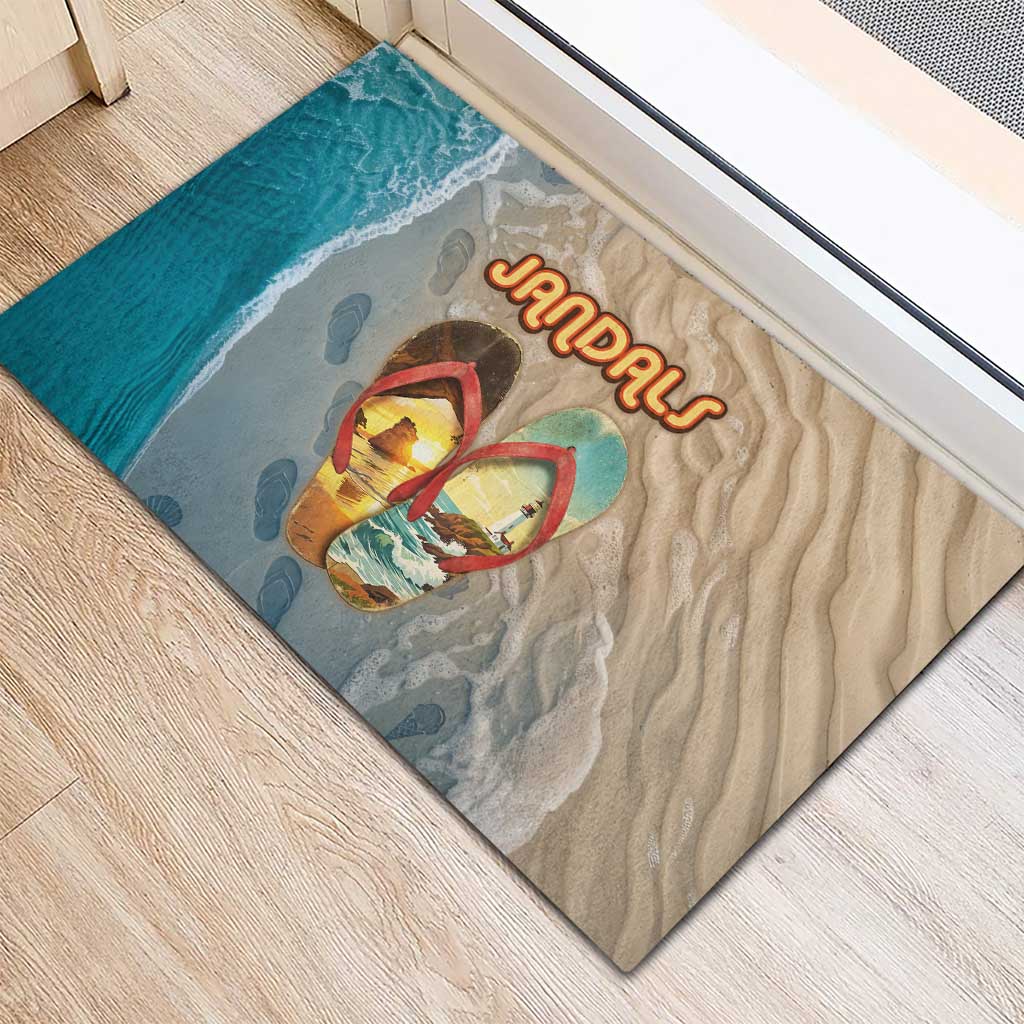 Kiwi Jandal Beach Life Rubber Doormat New Zealand Flip Flops Ocean Wave Surf Style