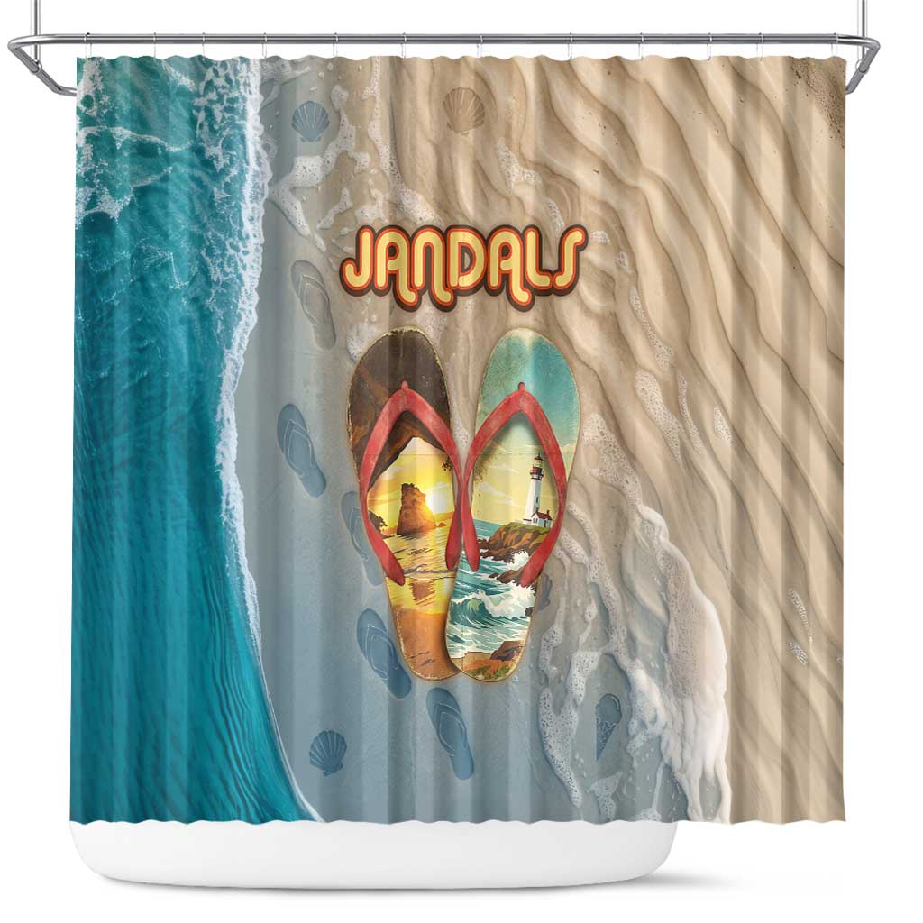 Kiwi Jandal Beach Life Shower Curtain New Zealand Flip Flops Ocean Wave Surf Style