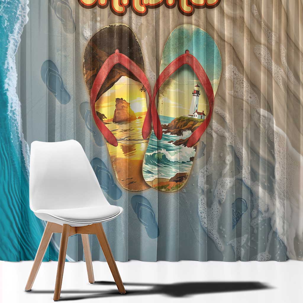 Kiwi Jandal Beach Life Window Curtain New Zealand Flip Flops Ocean Wave Surf Style