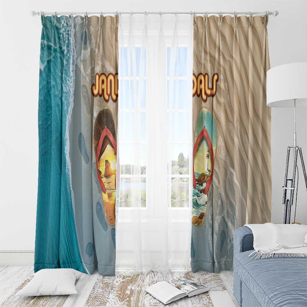 Kiwi Jandal Beach Life Window Curtain New Zealand Flip Flops Ocean Wave Surf Style