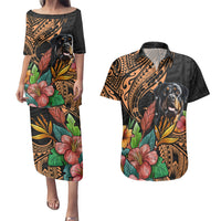Polynesian Rottweiler Couples Matching Puletasi Dress and Hawaiian Shirt Polynesian Pattern And Rottweiler TS04 Black - Polynesian Pride