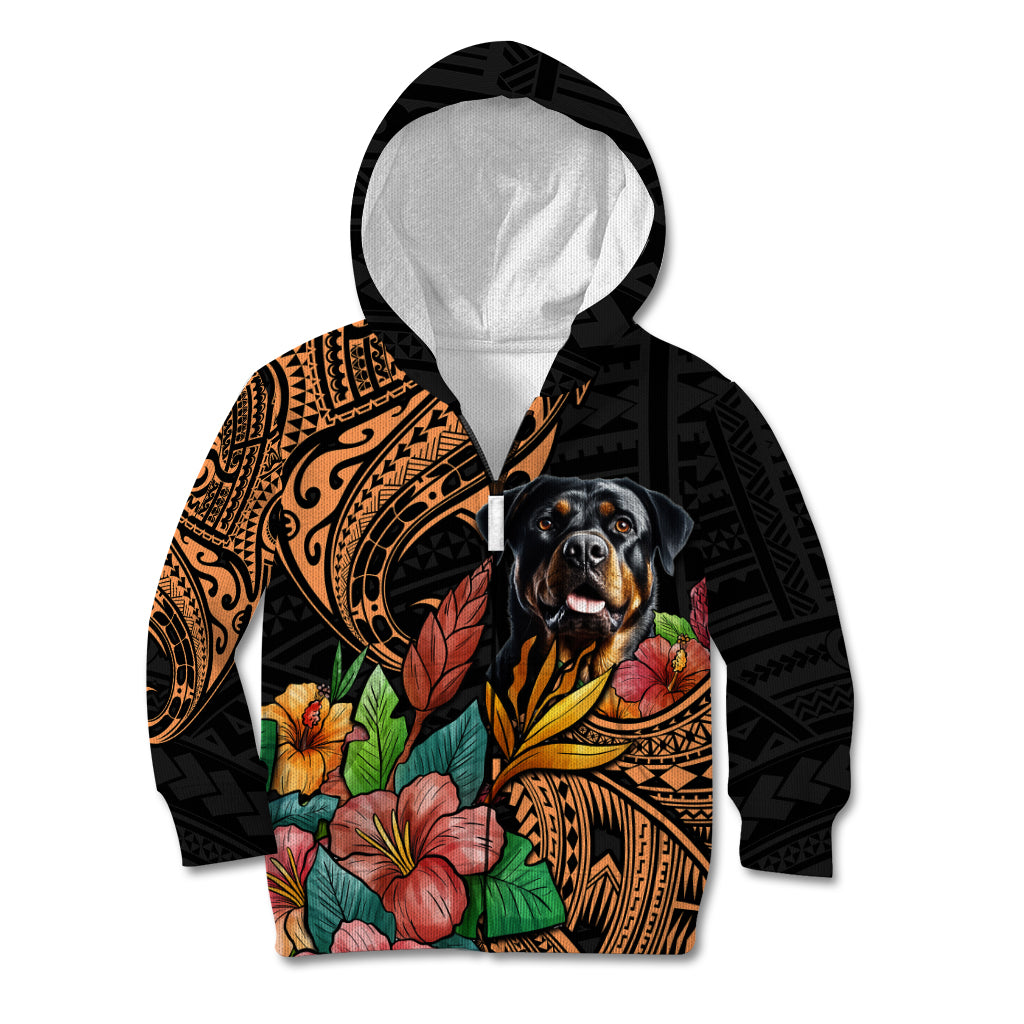 Polynesian Rottweiler Kid Hoodie Polynesian Pattern And Rottweiler TS04 Zip Hoodie Black - Polynesian Pride