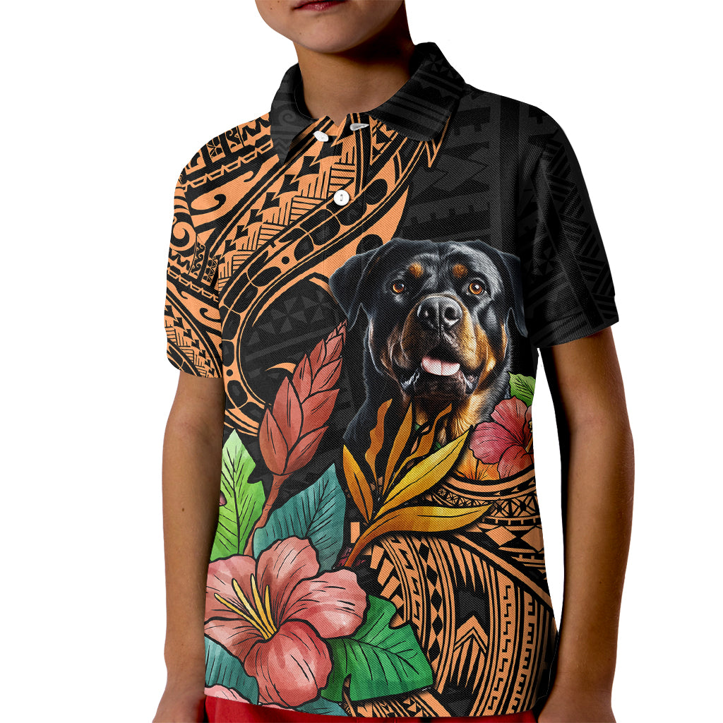 Polynesian Rottweiler Kid Polo Shirt Polynesian Pattern And Rottweiler TS04 Kid Black - Polynesian Pride