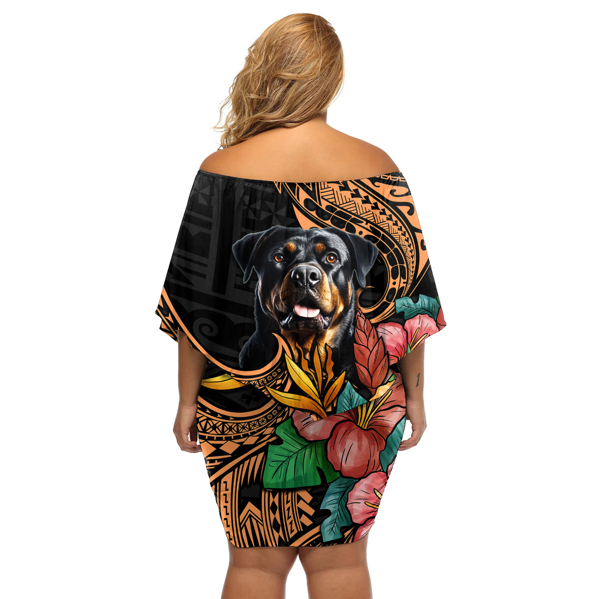 Polynesian Rottweiler Off Shoulder Short Dress Polynesian Pattern And Rottweiler TS04 - Polynesian Pride