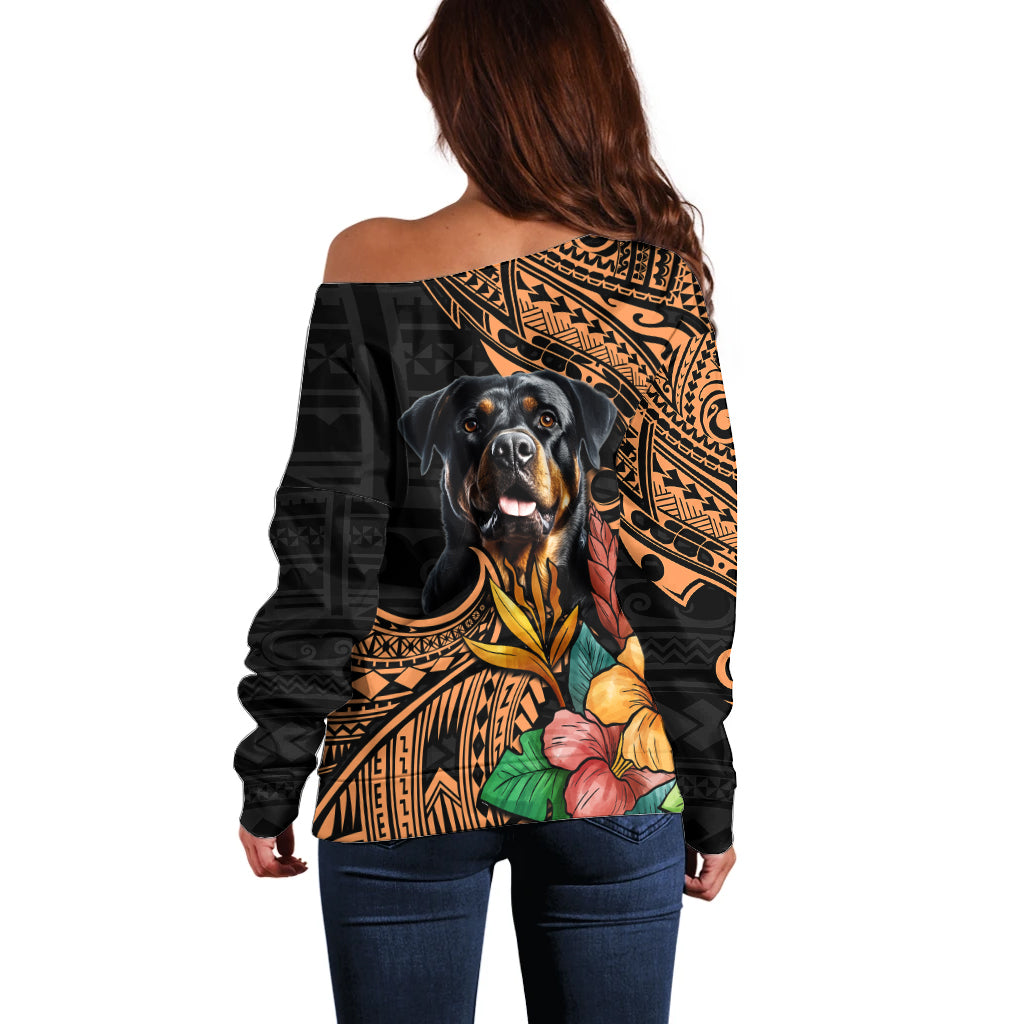 Polynesian Rottweiler Off Shoulder Sweater Polynesian Pattern And Rottweiler TS04 - Polynesian Pride