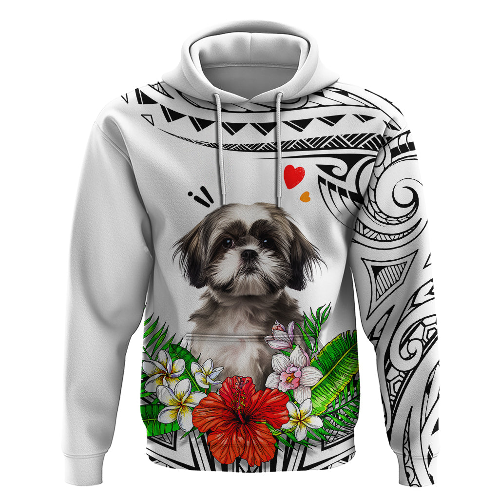 Polynesian Shih Tzu Hoodie Polynesian Pattern And Shih Tzu TS04 White - Polynesian Pride