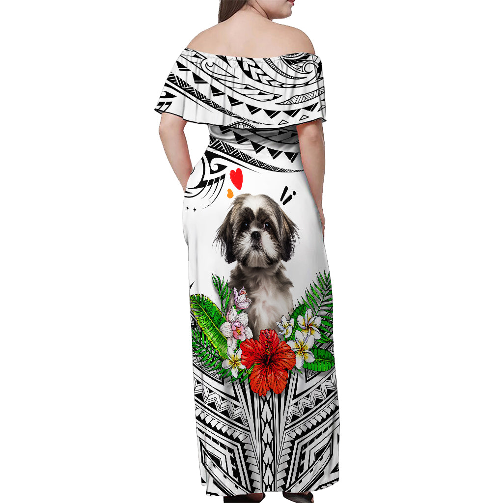 Polynesian Shih Tzu Off Shoulder Maxi Dress Polynesian Pattern And Shih Tzu TS04 - Polynesian Pride