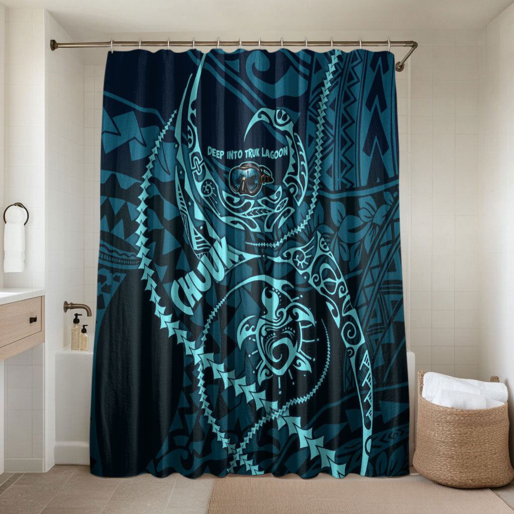 Chuuk Deep Into Truk Lagoon Bathroom Set Polynesian Tribal Pattern Wreck Diving Teal Ship Art
