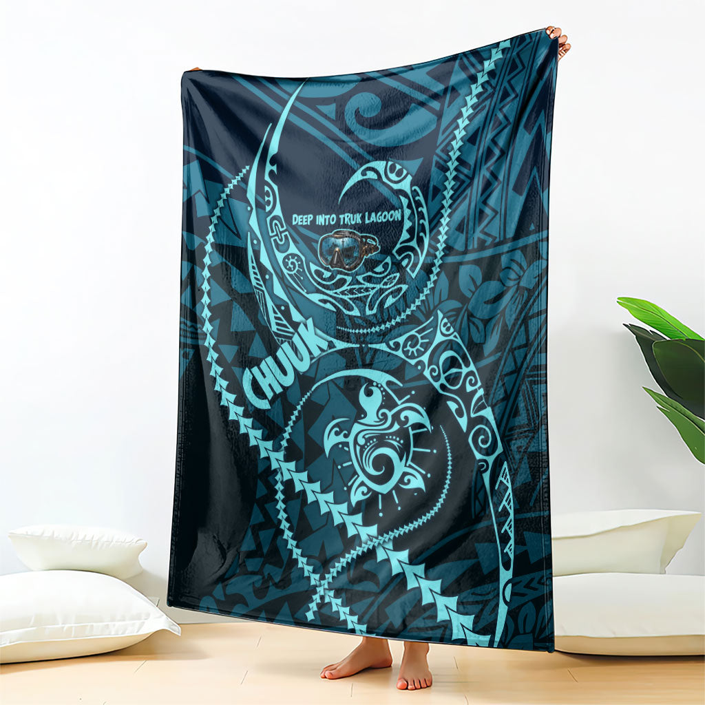 Chuuk Deep Into Truk Lagoon Blanket Polynesian Tribal Pattern Wreck Diving Teal Ship Art
