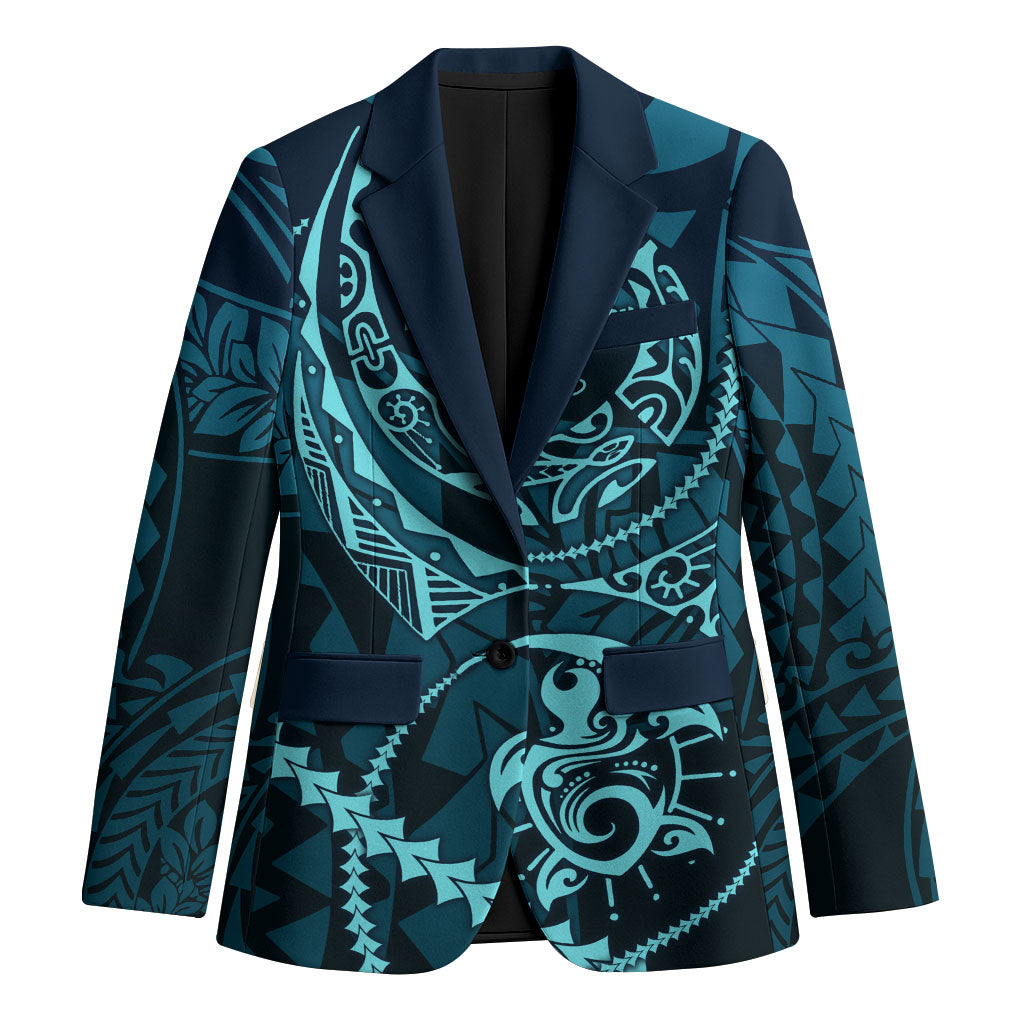 Chuuk Deep Into Truk Lagoon Blazer Polynesian Tribal Pattern Wreck Diving Teal Ship Art