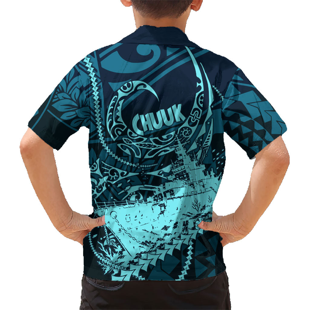 Chuuk Deep Into Truk Lagoon Family Matching Mermaid Dress and Hawaiian Shirt Polynesian Tribal Pattern Wreck Diving Teal Ship Art