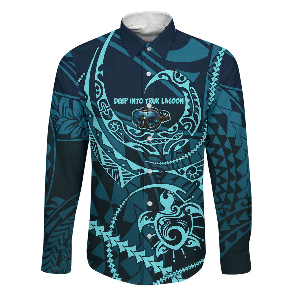 Chuuk Deep Into Truk Lagoon Family Matching Mermaid Dress and Hawaiian Shirt Polynesian Tribal Pattern Wreck Diving Teal Ship Art