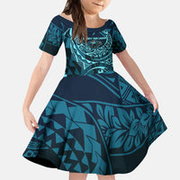 Chuuk Deep Into Truk Lagoon Family Matching Off Shoulder Short Dress and Hawaiian Shirt Polynesian Tribal Pattern Wreck Diving Teal Ship Art