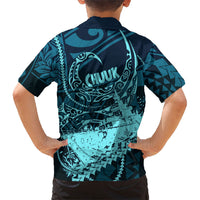Chuuk Deep Into Truk Lagoon Hawaiian Shirt Polynesian Tribal Pattern Wreck Diving Teal Ship Art