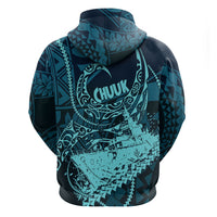 Chuuk Deep Into Truk Lagoon Hoodie Polynesian Tribal Pattern Wreck Diving Teal Ship Art