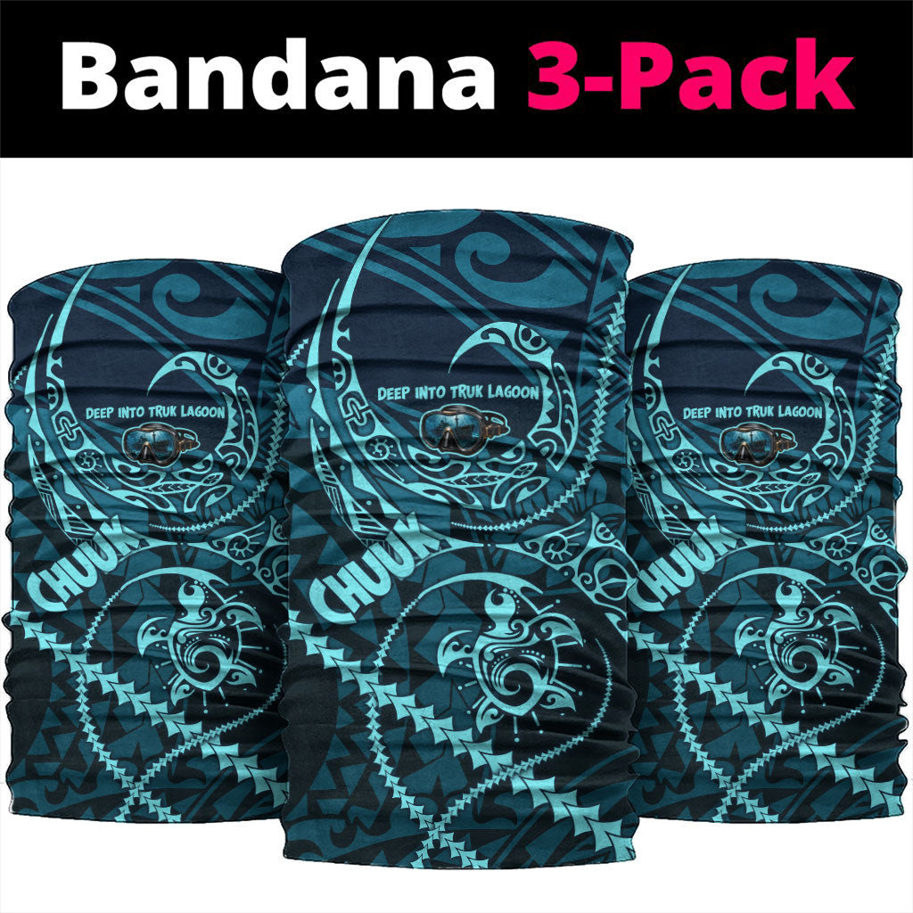 Chuuk Deep Into Truk Lagoon Neck Gaiter Polynesian Tribal Pattern Wreck Diving Teal Ship Art