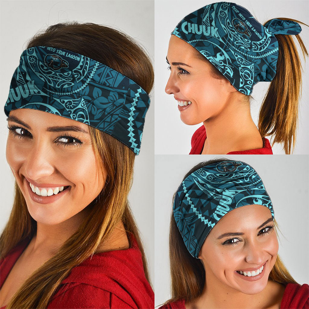 Chuuk Deep Into Truk Lagoon Neck Gaiter Polynesian Tribal Pattern Wreck Diving Teal Ship Art