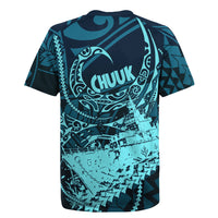 Chuuk Deep Into Truk Lagoon Rugby Jersey Polynesian Tribal Pattern Wreck Diving Teal Ship Art