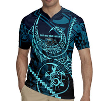 Chuuk Deep Into Truk Lagoon Rugby Jersey Polynesian Tribal Pattern Wreck Diving Teal Ship Art