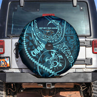 Chuuk Deep Into Truk Lagoon Spare Tire Cover Polynesian Tribal Pattern Wreck Diving Teal Ship Art