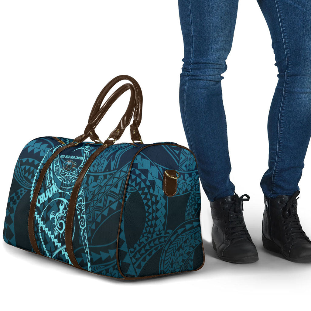 Chuuk Deep Into Truk Lagoon Travel Bag Polynesian Tribal Pattern Wreck Diving Teal Ship Art