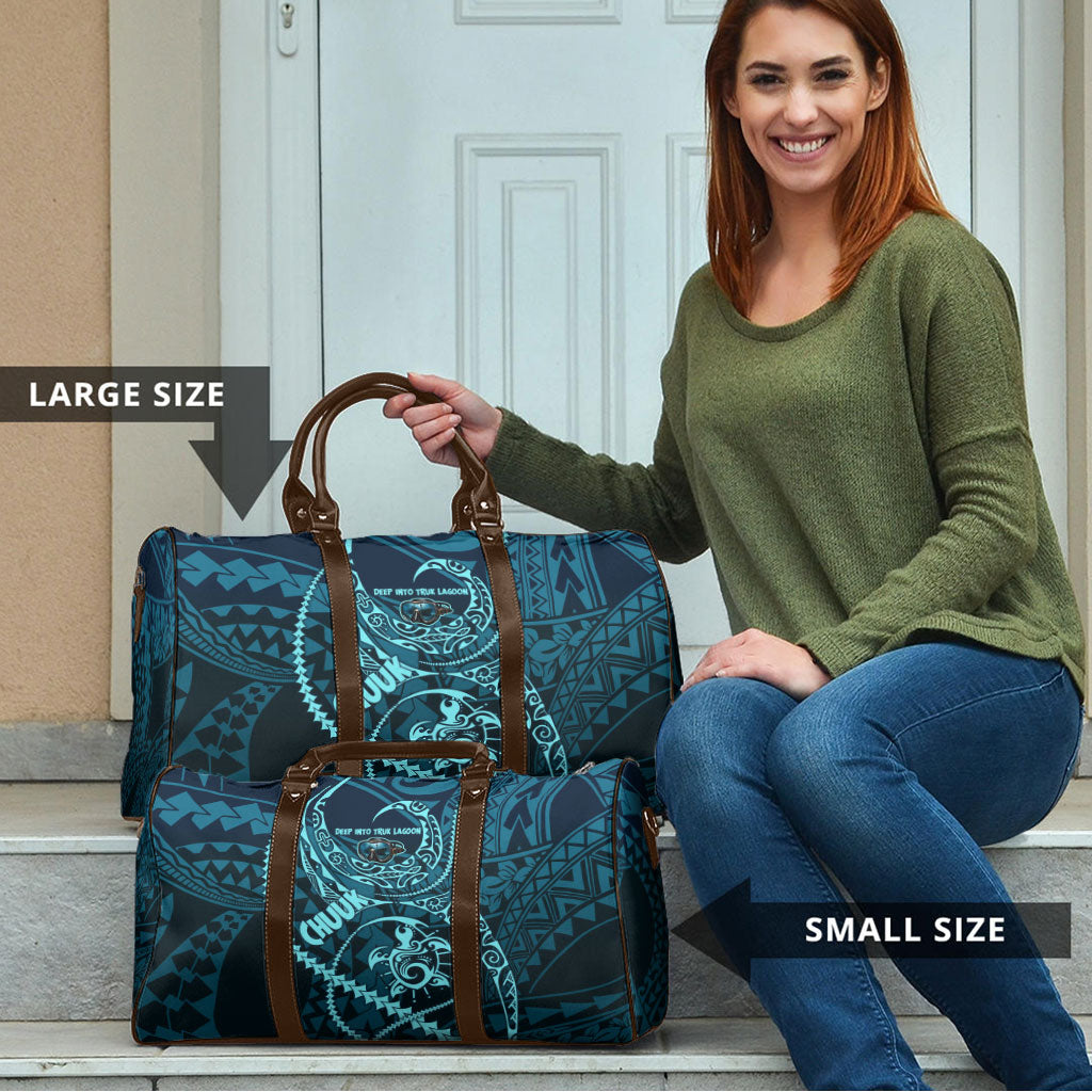 Chuuk Deep Into Truk Lagoon Travel Bag Polynesian Tribal Pattern Wreck Diving Teal Ship Art