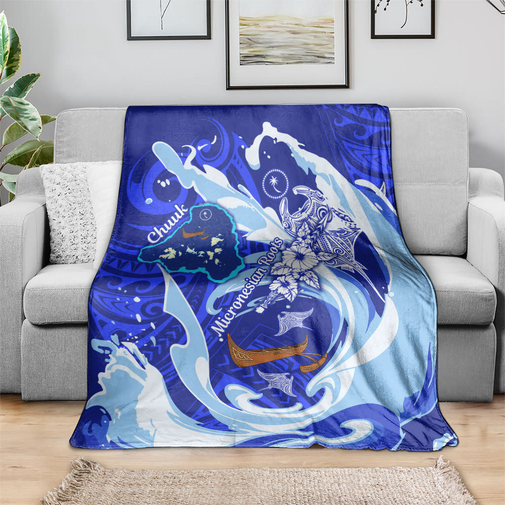Chuuk Micronesian Roots Blanket Polynesian Tribal Pattern Hibiscus Flower And Stingray Art