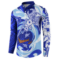 Chuuk Micronesian Roots Button Sweatshirt Polynesian Tribal Pattern Hibiscus Flower And Stingray Art