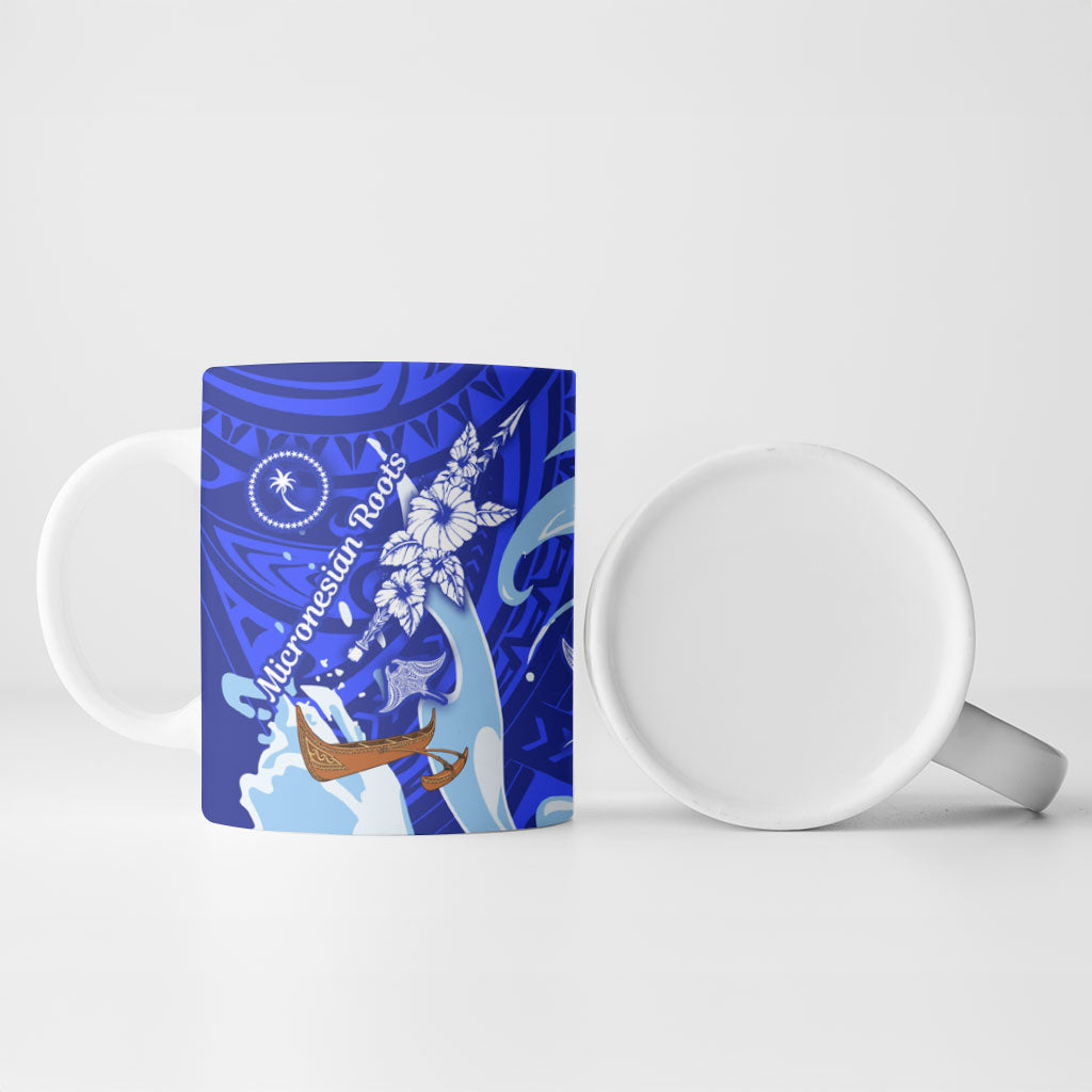 Chuuk Micronesian Roots Ceramic Mug Polynesian Tribal Pattern Hibiscus Flower And Stingray Art