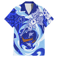 Chuuk Micronesian Roots Family Matching Off Shoulder Short Dress and Hawaiian Shirt Polynesian Tribal Pattern Hibiscus Flower And Stingray Art